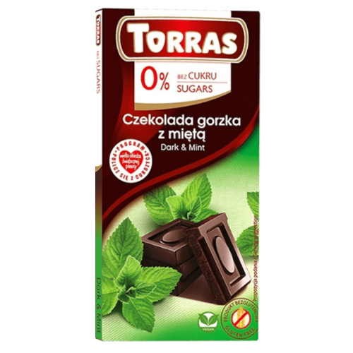 Czekolada gorzka z miętą bez dodatku cukru 75g Torras